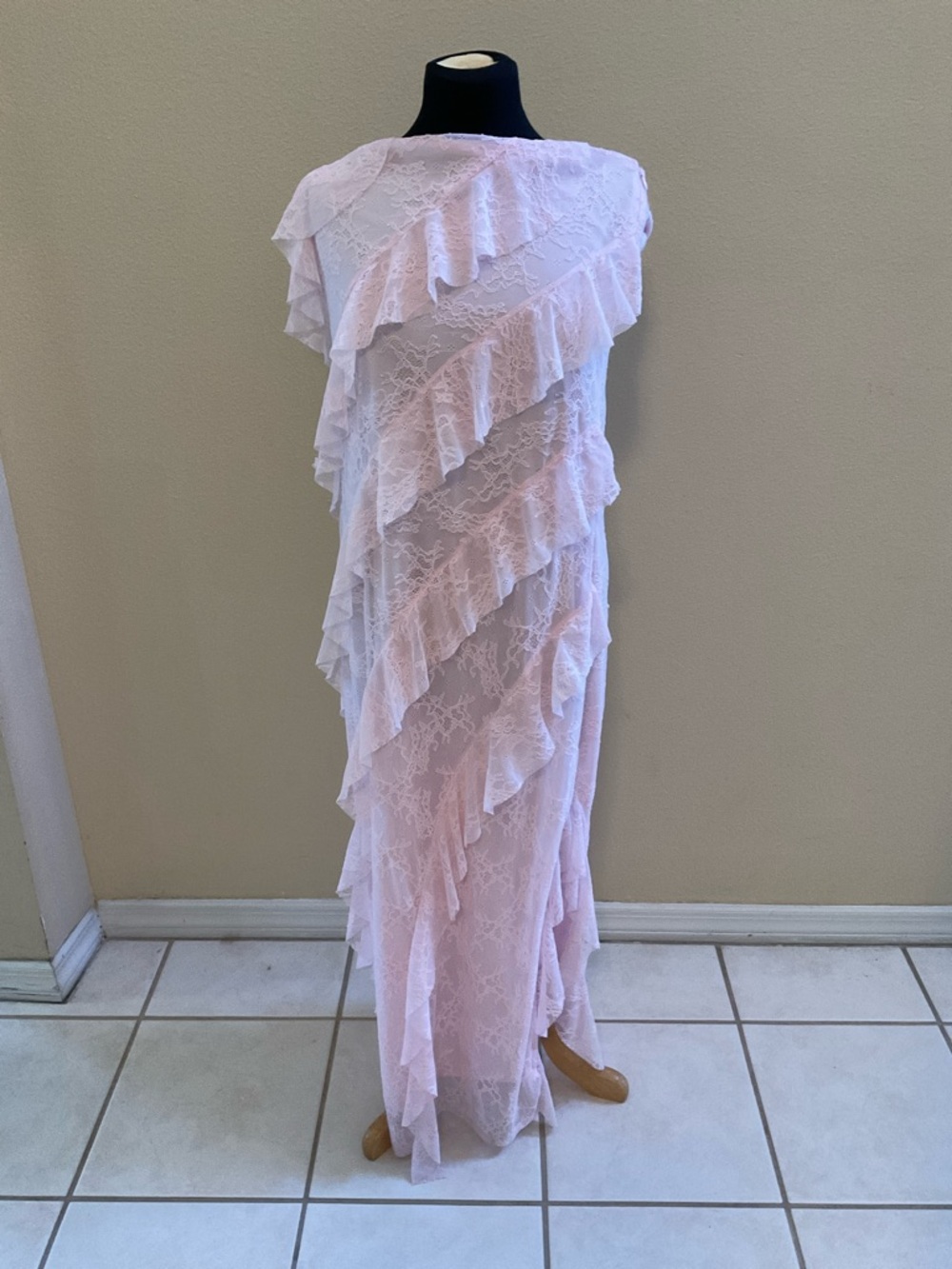 Wild Fable Lace Ruffled Soft Pink Strapless Maxi Bodycon Dress Women Size XL NWT